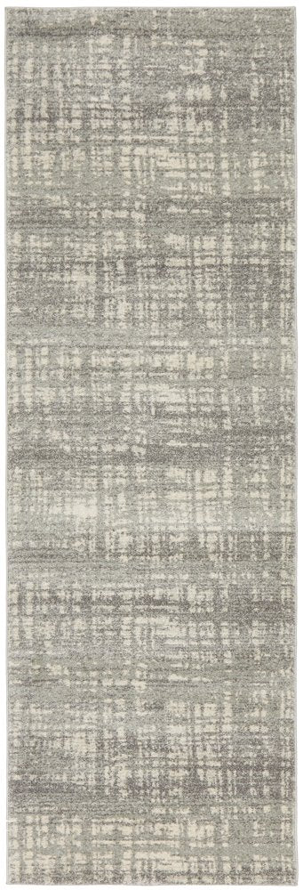 Mystique Silver White Crosshatch Hallway Runner