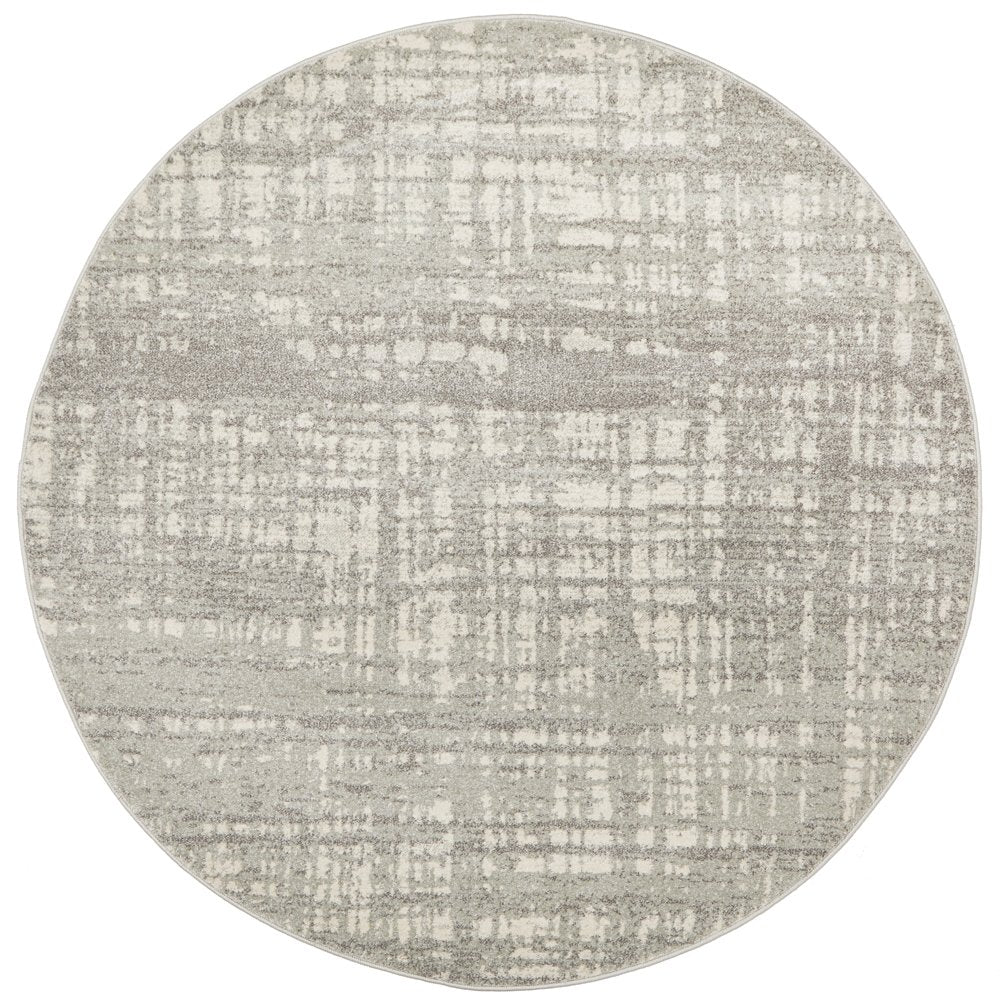 Mystique Silver White Crosshatch Round Rug
