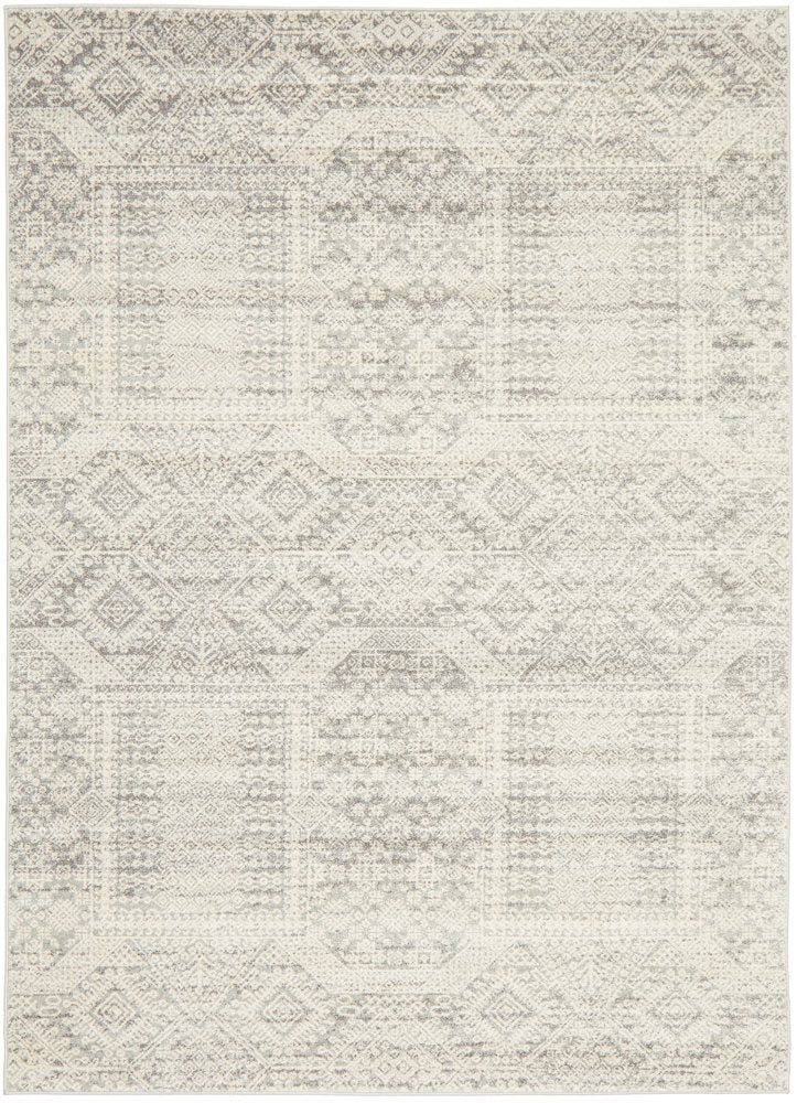 Mystique Silver White Vintage Patterned Rug