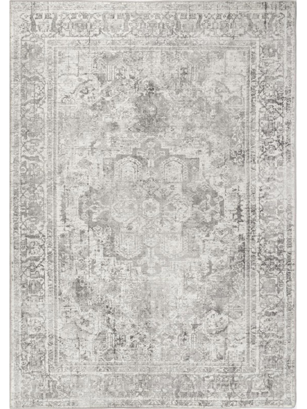 Vivien Grey Distressed Medallion Transitional Vintage Rug