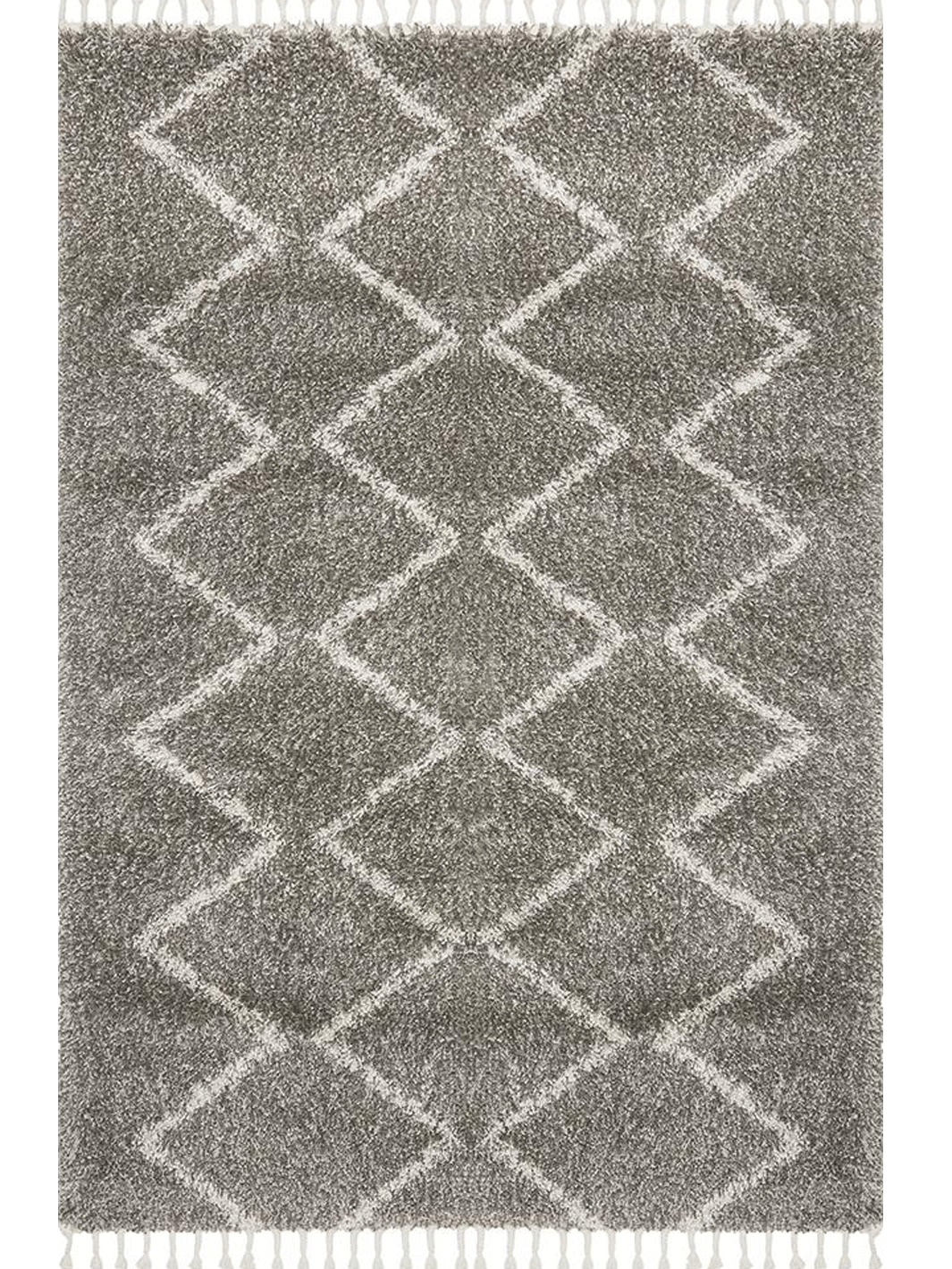 Saffia Natural Grey Zigzag Plush Boho Rug
