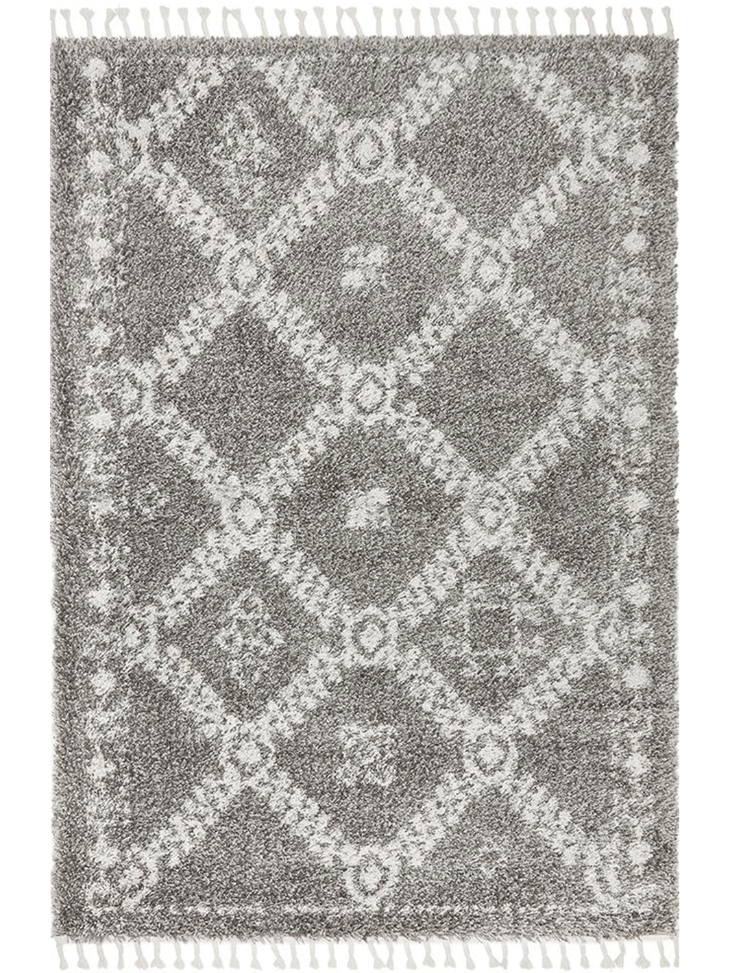 Saffia Natural Grey Tribal Imprints Plush Boho Rug