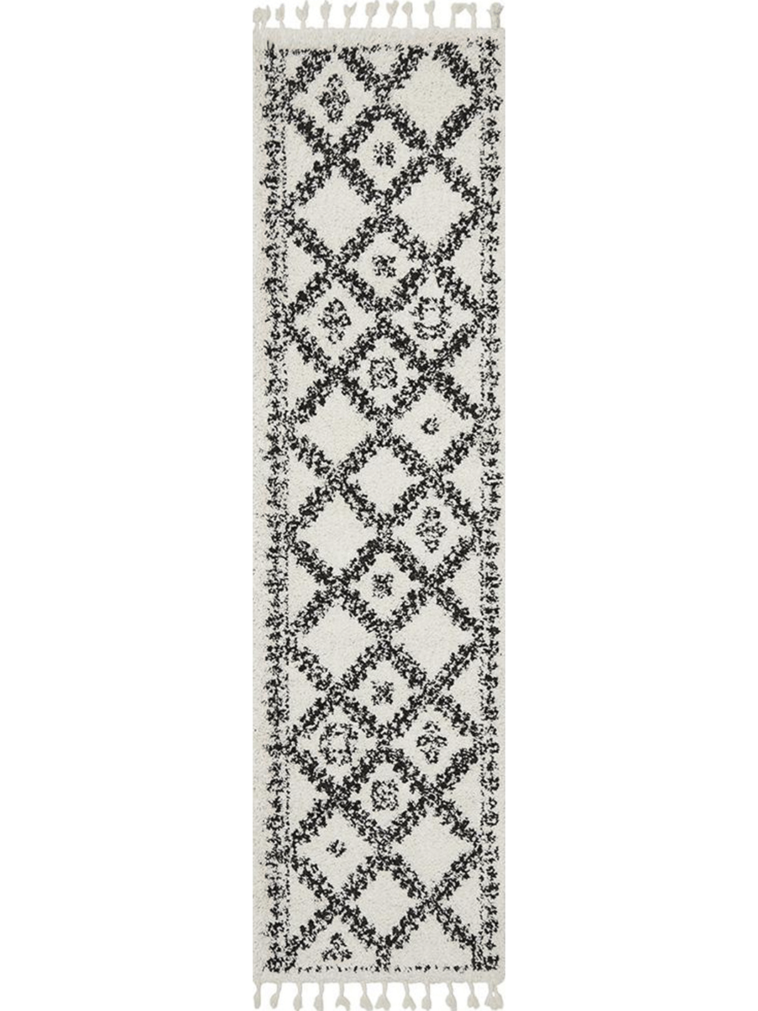 Saffia Natural Off-White Ethnic Prints Plush Boho Hallway Runner Rug