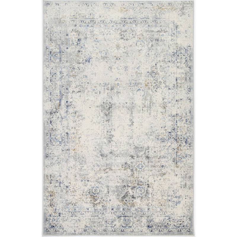 Eliza Blue Grey Distressed Medallion Transitional Rug