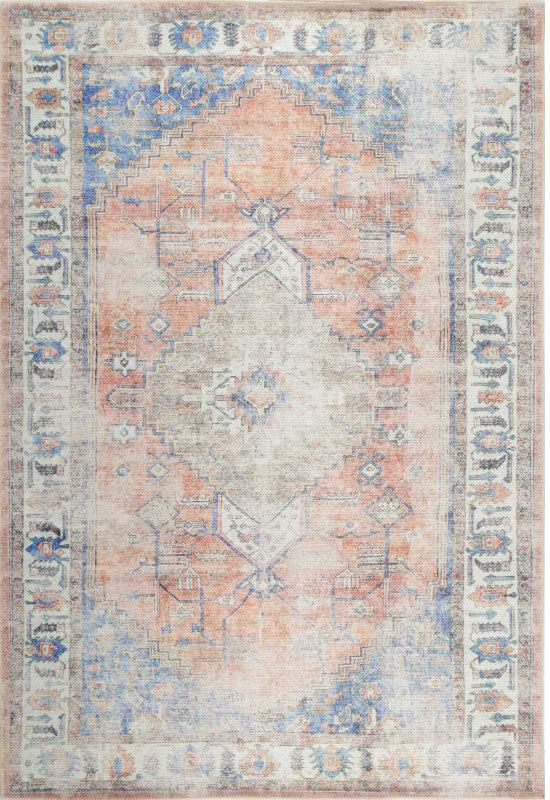 Vivien Blue Orange Medallion Tribal Vintage Rug