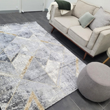 Ali Grey Gold Diamond Lattice Rug