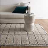Isla Ivory Grey Grid Lines Wool Rug