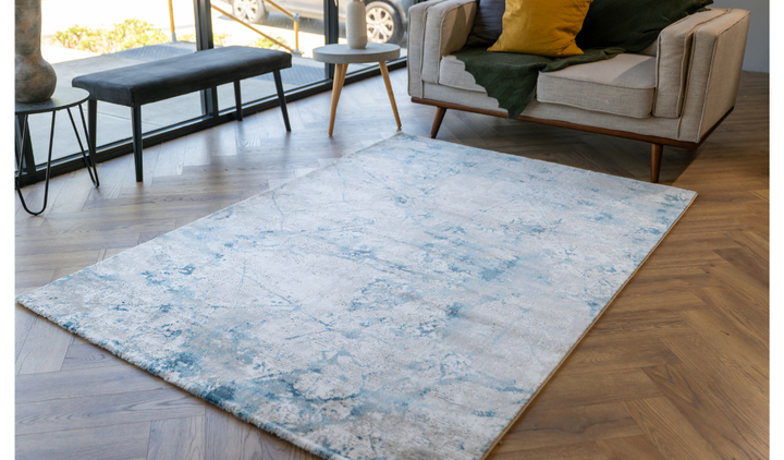 Ali Cream Blue Marble Wash Abstract Rug