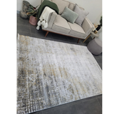 Ali Grey Gold Abstract Checkered Lines Rug