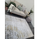 Ali Grey Gold Abstract Checkered Lines Rug