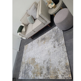 Ali Grey Gold Abstract Checkered Lines Rug