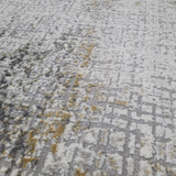 Ali Grey Gold Abstract Checkered Lines Rug