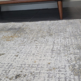 Ali Grey Gold Abstract Checkered Lines Rug