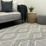 Anika Silver Grey Diamond Trellis Wool Rug