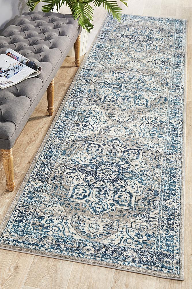 Blake Blue Grey Medallion Transitional Hallway Runner