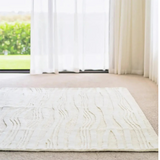 Isla Ivory Beige Wave Lines Wool Rug