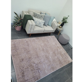 Costa Pink Taupe Ornate Embossed Textured Rug