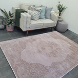 Costa Pink Taupe Ornate Medallion Bordered Rug