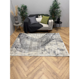 Cresta Grey and Ivory Motion Curved Lines Abstract Rug