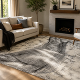 Cresta Grey and Ivory Motion Curved Lines Abstract Rug