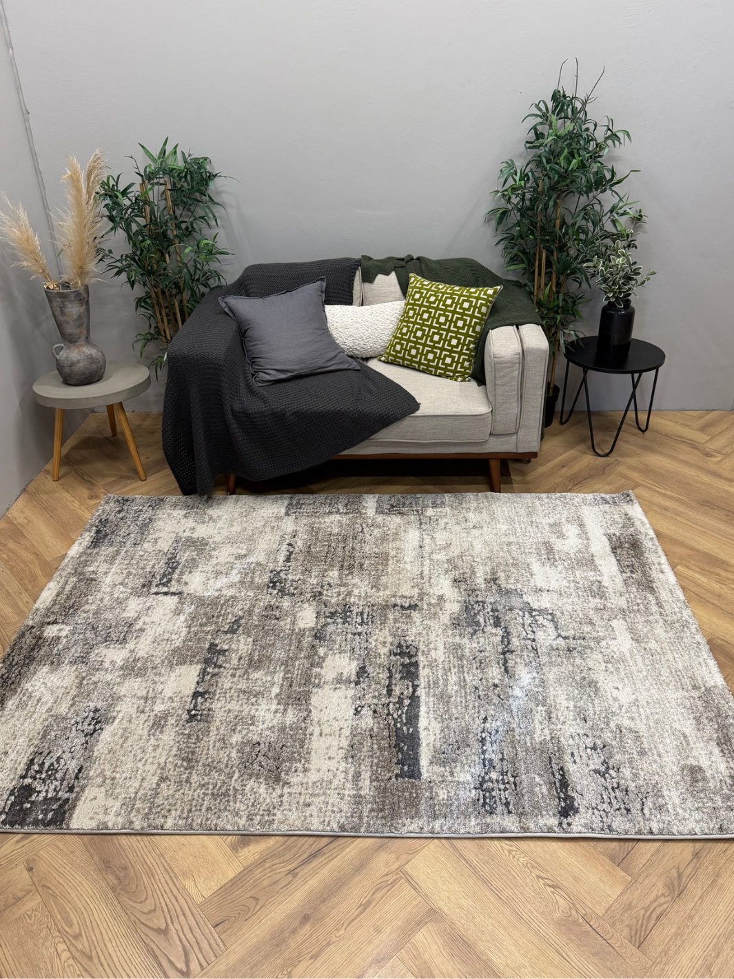 Cresta Beige Grey Block Pattern Abstract Rug