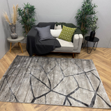 Cresta Grey Beige Modern Geometric Line Rug