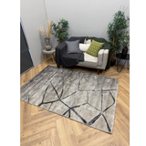 Cresta Grey Beige Modern Geometric Line Rug