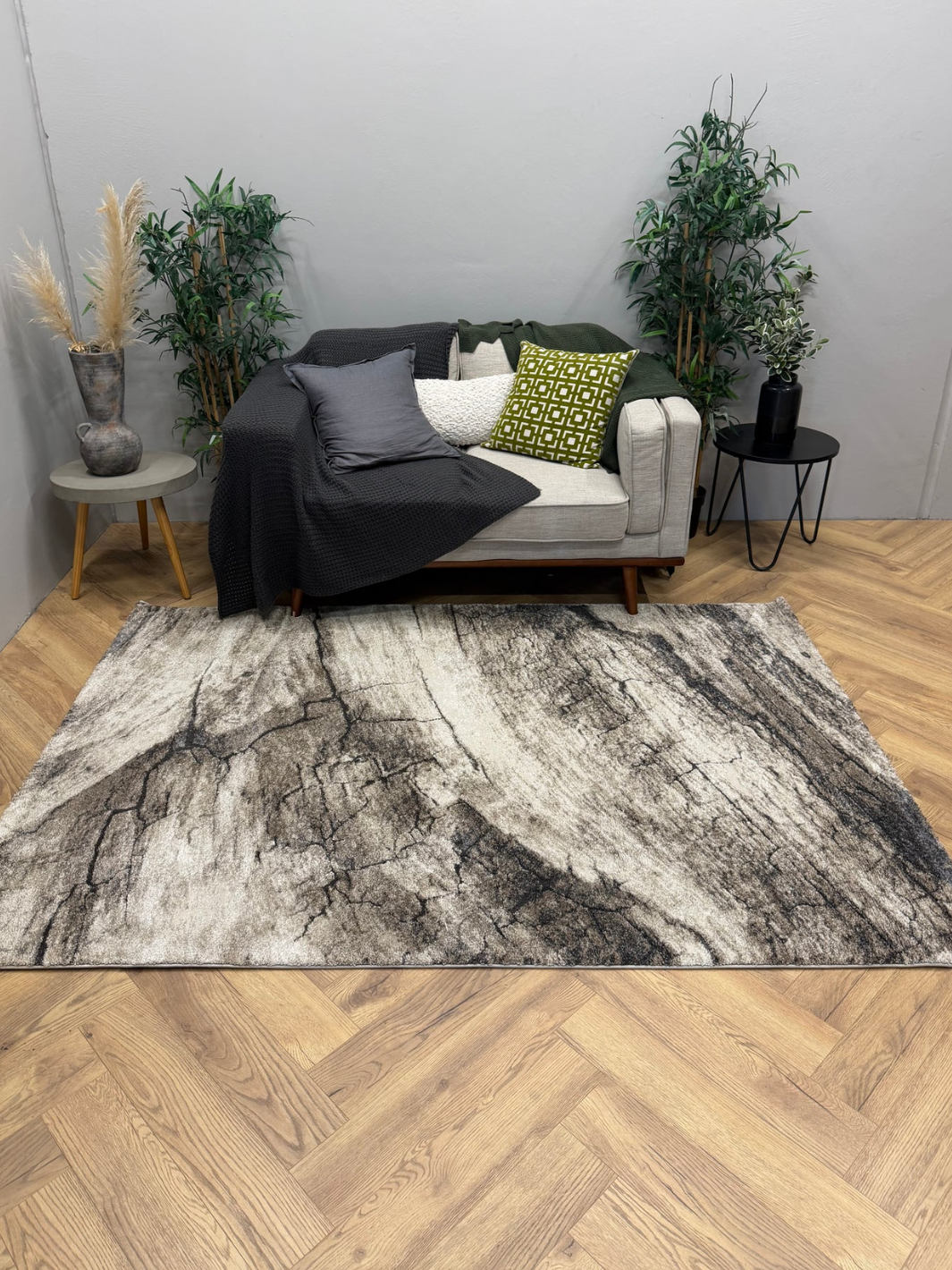 Cresta Beige Grey Marble Fractured Abstract Rug