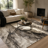 Cresta Beige Grey Marble Fractured Abstract Rug