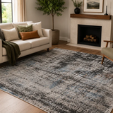 Cresta Blue Grey and Black Distressed Lines Abstract Rug