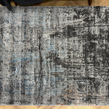 Cresta Blue Grey and Black Distressed Lines Abstract Rug