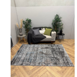 Cresta Blue Grey and Black Distressed Lines Abstract Rug