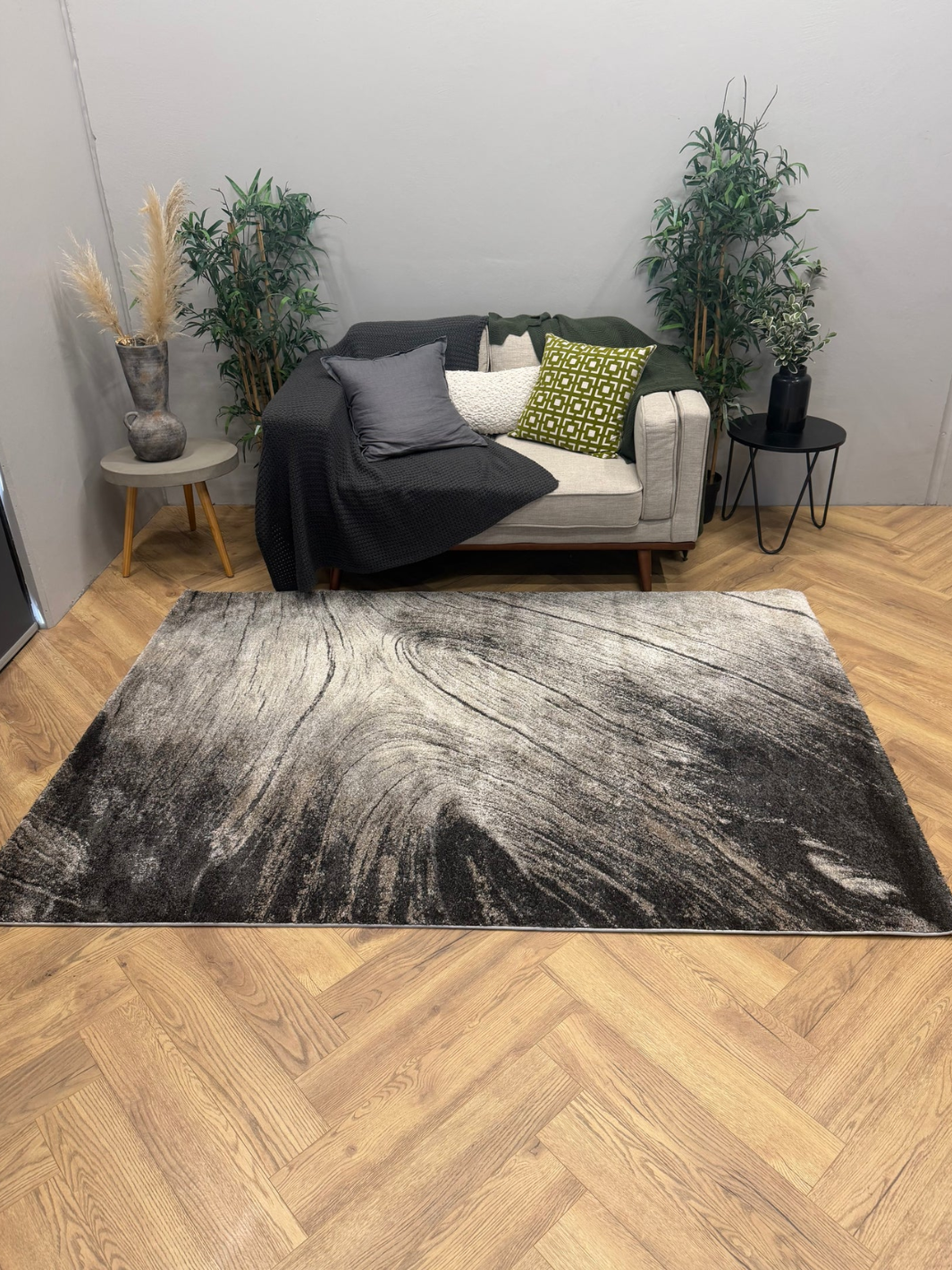 Cresta Charcoal Beige Contour Lines Rug