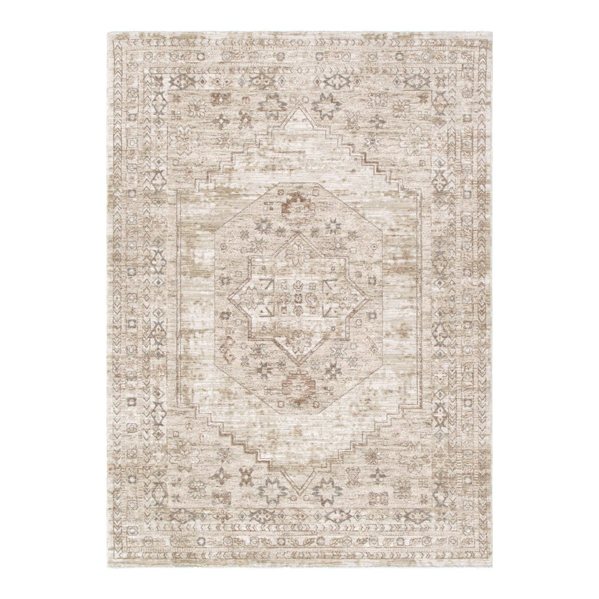 Del Sand Beige Distressed Medallion Rug