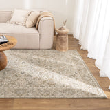 Del Olive Green Beige Vintage Border Rug