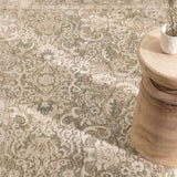 Del Olive Green Beige Vintage Border Rug