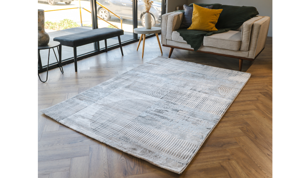 Diana Arc Lines Grey Cream Modern Rug