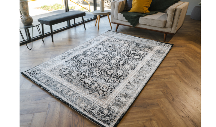 Diana Black Cream Vintage Oriental Bordered Rug