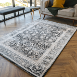 Diana Black Cream Vintage Oriental Bordered Rug