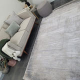 Diana Light Grey and Cream Distressed Geometric Lines Rug