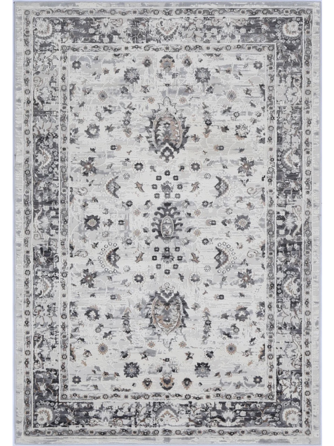 Eliza Ivory Beige Grey Oriental Bordered Rug