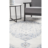 Emira Blue Off White Cornflower Medallion Rug