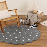 Millie Grey Scalloped Dotted Kids Round Rug