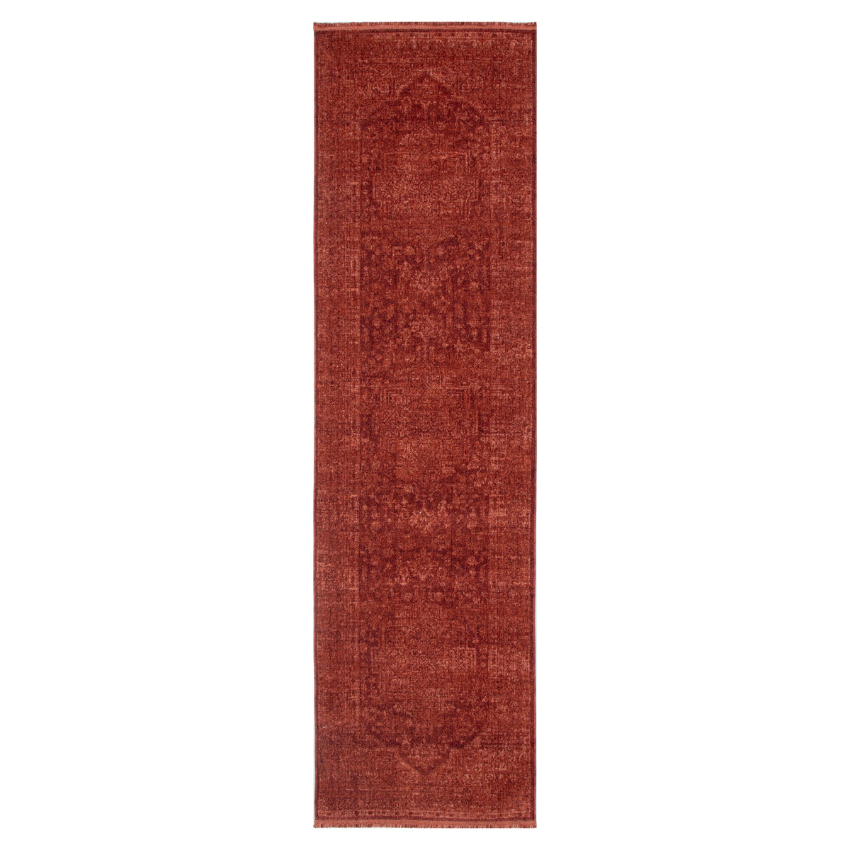 Hera Rust Distressed Medallion Runner Rug (Premium Tassel Edge)