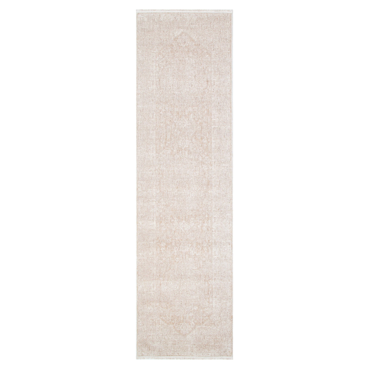 Hera Beige Distressed Medallion Runner Rug (Premium Tassel Edge)