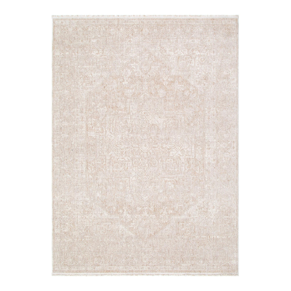 Hera Beige Distressed Medallion Rug (Premium Tassel Edge)