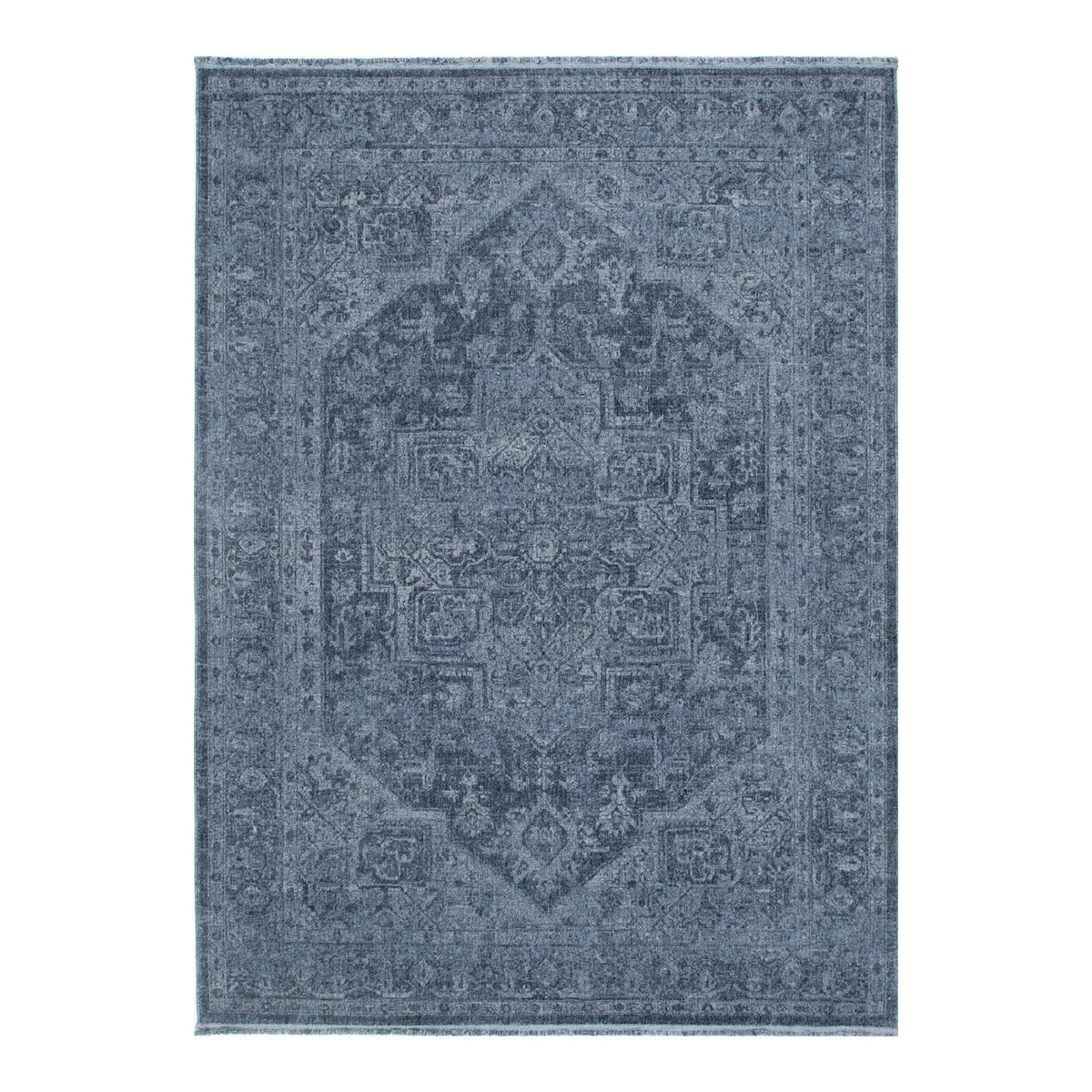 Hera Blue Distressed Medallion Rug (Premium Tassel Edge)