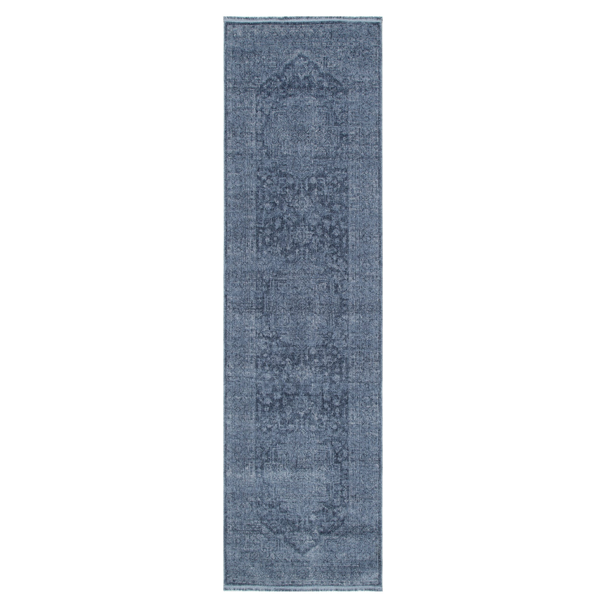 Hera Blue Distressed Medallion Runner Rug (Premium Tassel Edge)