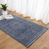 Hera Blue Distressed Medallion Runner Rug (Premium Tassel Edge)