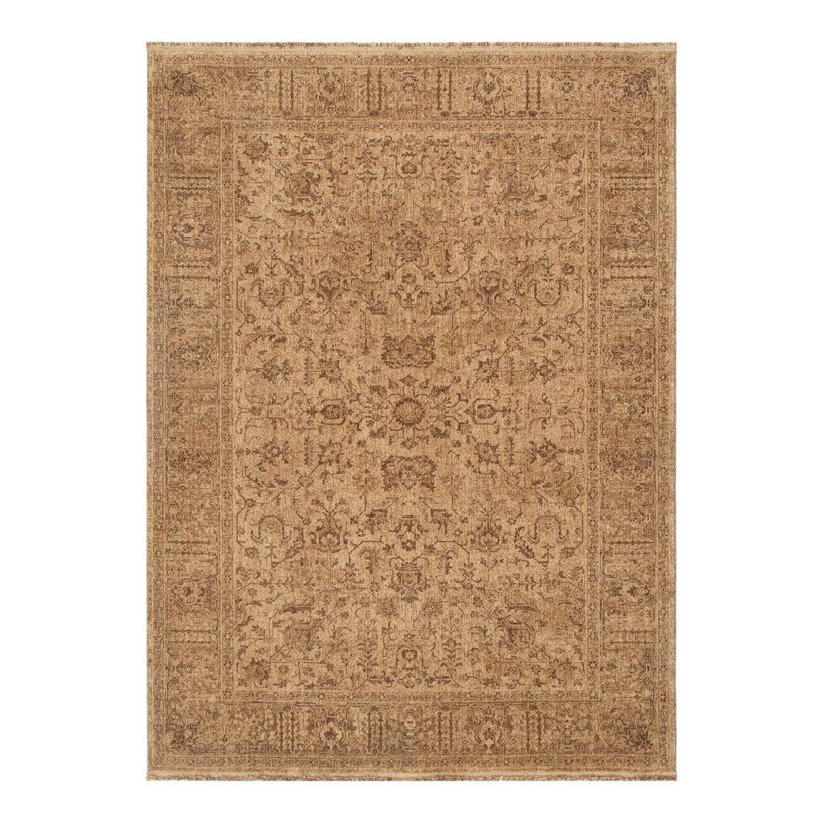 Hera Mustard Distressed Border Rug (Premium Tassel Edge)